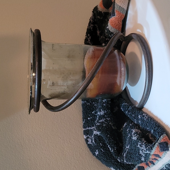 Rod Iron & Glass Candle Holder, EUC 7 1/2" tall - Picture 3 of 4